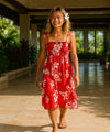 Tropical Hibiscus Smock Midi Tube-Top Dress Red One Size Fits Most XS-XL