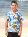 Diamond Head Cotton Boys Aloha Shirt Blue