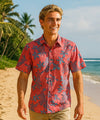 Aloha Button Up Dress Hawaiian Ukuleles Shirt Coral