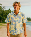 Aloha Button Up Dress Hawaiian Ukuleles Shirt Yellow