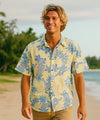 Aloha Button Up Dress Hawaiian Ukuleles Shirt Yellow