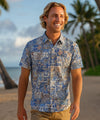 Tapa Hawaiian Honu Fit Aloha Dress Shirt Blue