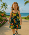 Girls Elastic Straps Parrots Black Sundress Black
