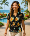 Birds of Paradise Women Hawaiian Shirt Black