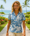 Makapu Rayon Hawaiian Women Shirts Corn Flower Blue