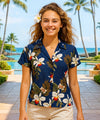 Wainapanapa Women Hawaiian Fitted Shirt Navy