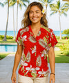 Wainapanapa Women Hawaiian Fitted Shirt Red