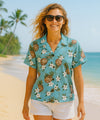 Fitted Pineapples Women Hawaiian Shirt Light Blue