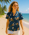 Fitted Pineapples Women Hawaiian Shirt Navy