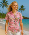 Women Classic Orchids Rayon Hawaiian Blouse Pink