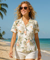 Women Classic Orchids Rayon Hawaiian Blouse White