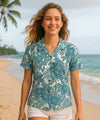 Kohala Forest Women Hawaiian Blouse Navy