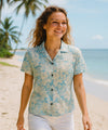 Kohala Forest Women Hawaiian Blouse Ocean Blue
