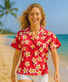 Island Plumeria Fitted Hawaiian Shirt for Women Red