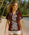 Luna Short Sleeves Women Fitted Hawaiian Blouse Burgundy