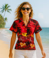 Sunset Luau Fitted Hawaiian Shirt for Women Red