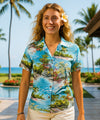 Hawaiian Hana Hou Rayon Shirt for Women Sky Blue