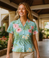 Rayon Hawaiian Shirt for Women Nalani Design Light Blue