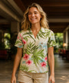 Rayon Hawaiian Shirt for Women Nalani Design Beige