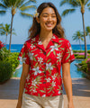 Hawaiian Fitted Shirt for Women Pali Orchid Red
