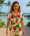 Hibiscus Watercolor Fitted Hawaiian Blouse White