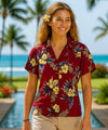 Keilani Fitted Hawaiian Shirt for Women Burgundy