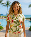 Iliwai Orchid Women Hawaiian Fitted Shirt Beige