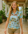 Kahuku Fitted Cotton Hawaiian Blouse Light Blue