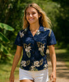 Short Sleeve Makani Fitted Cotton Women Blouse Navy