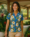 Kalea Fitted Women Hawaiian Shirt Royal Blue