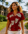 Lanai Fitted Floral Cotton Blouse for Women Red