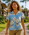 Lanai Fitted Floral Cotton Blouse for Women Light Sky Blue