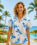 Koala Hibiscus Aloha Fitted Blouse Blue