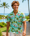 Flamingos Cotton Aloha Friday Shirt Light Blue
