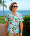Flamingos Cotton Hawaiian Shirts Light Blue