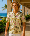 Flamingos Short Sleeves Cotton Aloha Shirt Yellow