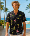 Flamingos Men's Cotton Hawaiian Shirt Black