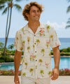 Flamingos Men's Cotton Hawaiian Shirt White