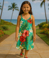 Flower Girls Dress V-Neck Hawaiian Style Teal