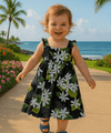 Girls Bungee Straps Hawaiian Dress Black