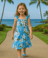 Girls Bungee Straps Hawaiian Dress Sky Blue