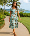 Kalei Rayon Short Sleeves Dress Turquoise