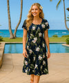 Kaipuu Short Sleeves Hawaiian Dress Navy