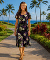 Alohi Knee Length Women Dress w/Sleeves Black