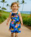 Hawaiian Sunset Girls Spaghetti Dress Blue