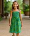 Smock Top or Halter Style Girls Tribal Dress Aqua
