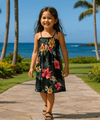 Pahio Girls Rayon Hawaiian Smock Dress Black