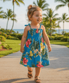 Pahio Girls Rayon Hawaiian Smock Dress Ocean Blue