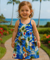 Mahina Hibiscus Girls Sundress Blue