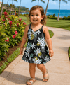 Pualani Girls Hawaiian Dress with Scarf Hem Black